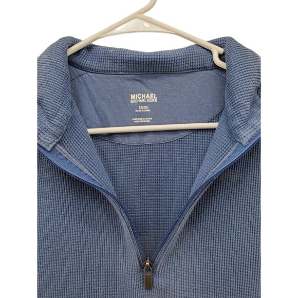 MICHAEL KORS Shirt Men's Long Sleeve Pullover 1/4 Zip Thermal Blue Size 2XL - Picture 6 of 10